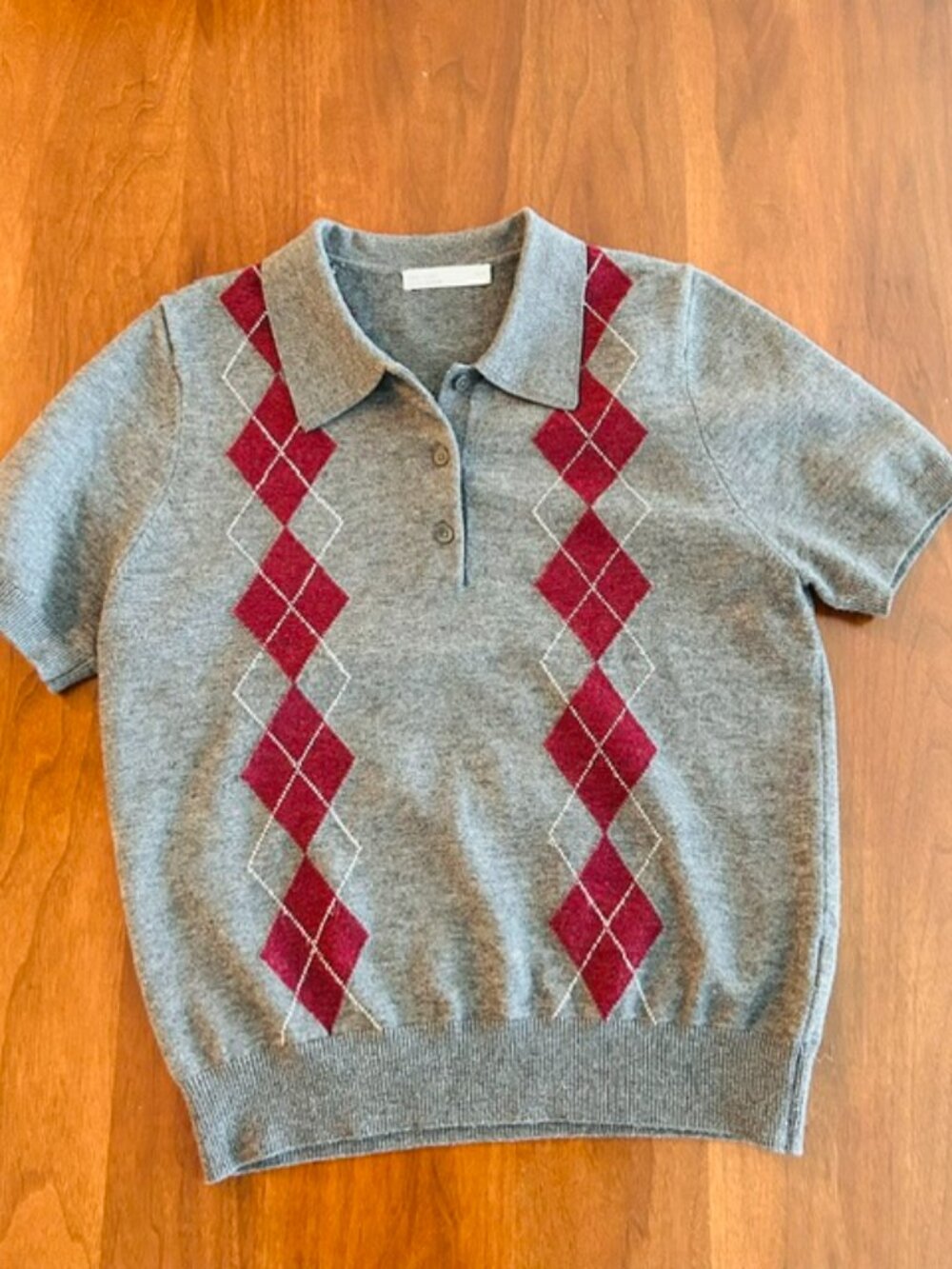 OAK + FORT: Argyle Short Sleeve Polo Sweater, Ladies Size M - Picture 10 of 10